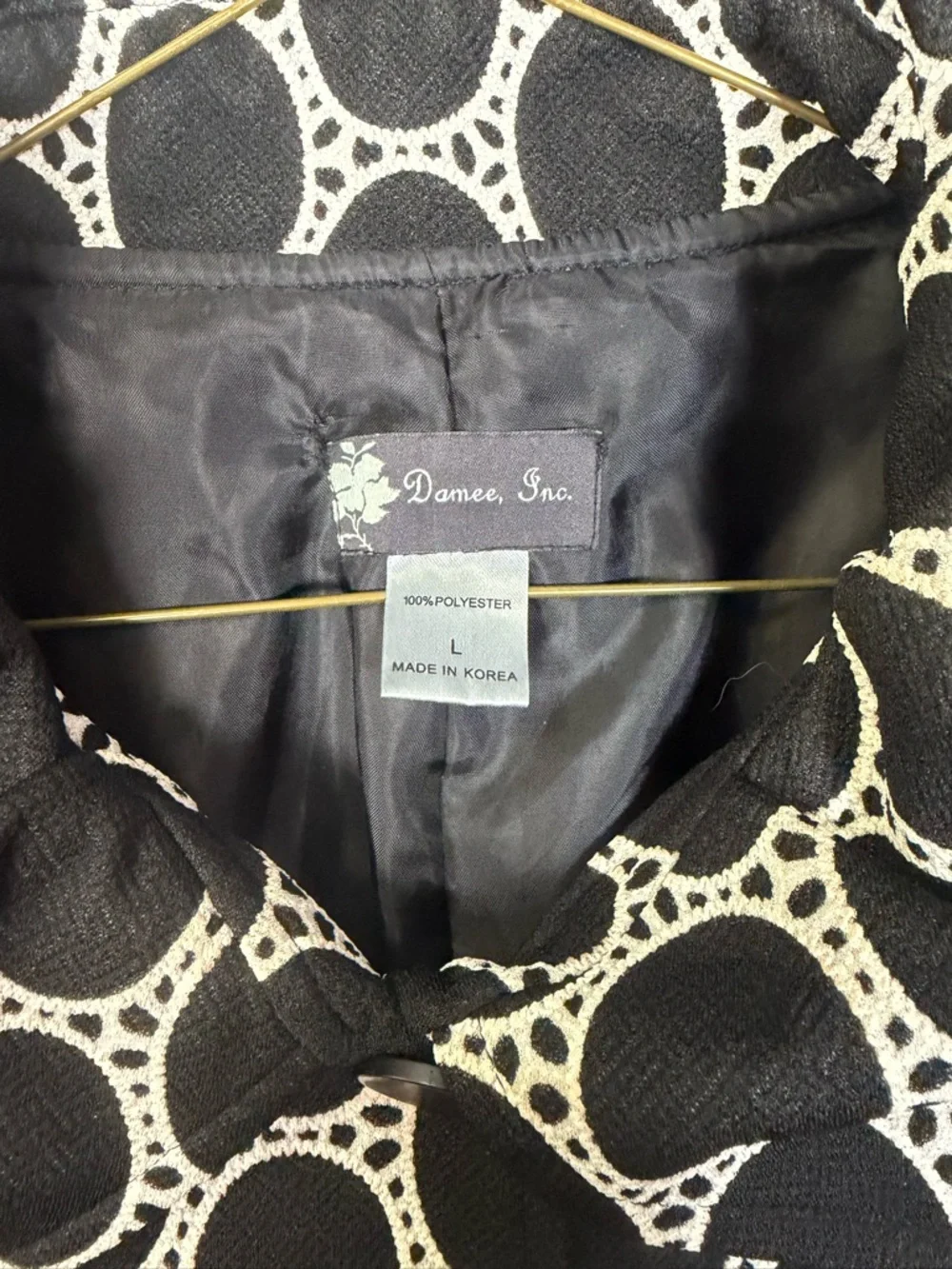 Damee Inc Black and White Oval Dot Long Sleeve Dress Coat - Picture 2 of 9